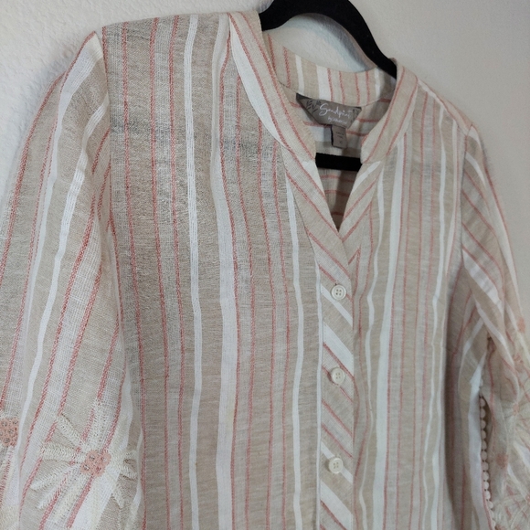 Sandpoint by Coldwater Creek Embroidered Stripe Linen Tunic Top Size XS - Picture 3 of 8